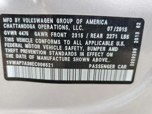 Photo 10 from auction – 2014 VOLKSWAGEN PASSAT S with VIN 1VWAP7A36EC006521