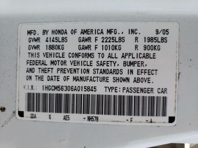 Photo 10 from auction – 2006 HONDA ACCORD with VIN 1HGCM56306A015845