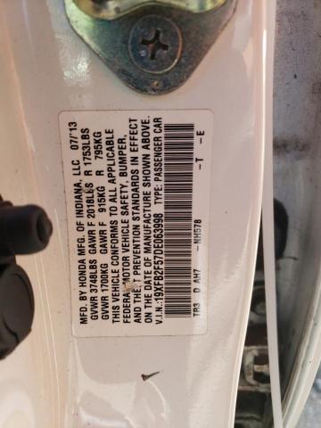 Photo 10 from auction – 2013 HONDA CIVIC LX with VIN 19XFB2F57DE063998