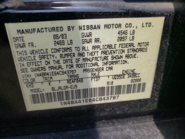 Photo 10 from auction – 2004 NISSAN MAXIMA SE with VIN 1N4BA41E64C843797