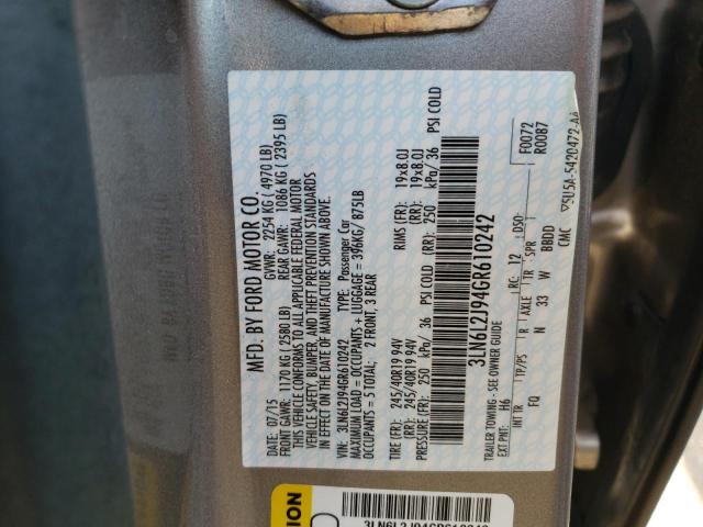 Photo 10 from auction – 2016 LINCOLN MKZ with VIN 3LN6L2J94GR610242
