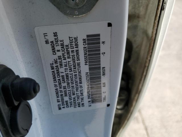 Photo 10 from auction – 2012 HONDA CIVIC HF with VIN 2HGFB2F64CH521574