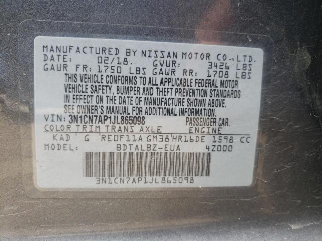 Photo 10 from auction – 2018 NISSAN VERSA S with VIN 3N1CN7AP1JL865098