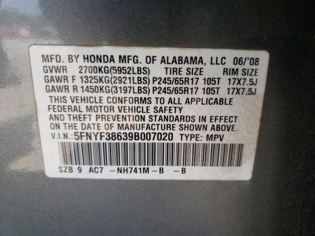 Photo 10 from auction – 2009 HONDA PILOT EXL with VIN 5FNYF38639B007020