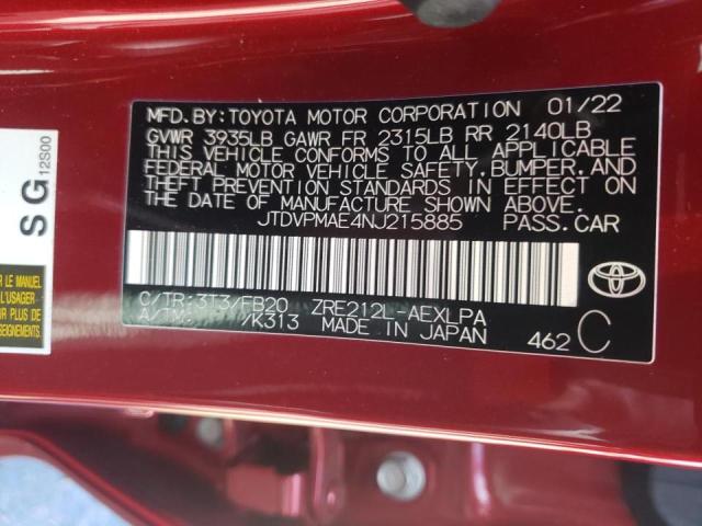 Photo 10 from auction – 2022 TOYOTA COROLLA LE with VIN JTDVPMAE4NJ215885