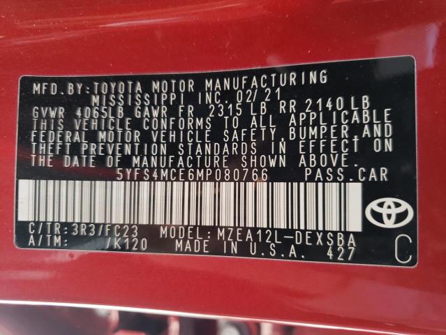 Photo 10 from auction – 2021 TOYOTA COROLLA SE with VIN 5YFS4MCE6MP080766