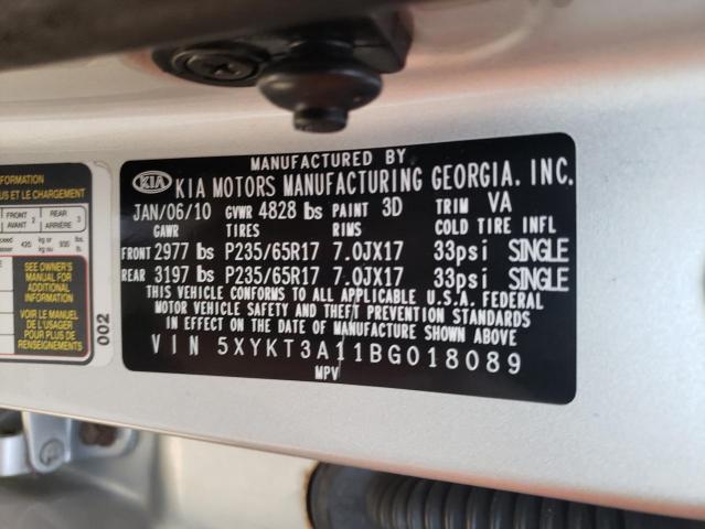 Photo 10 from auction – 2011 KIA SORENTO BA with VIN 5XYKT3A11BG018089