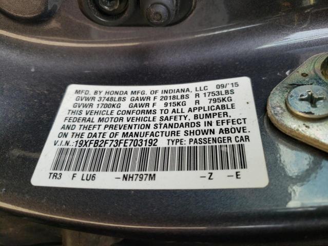Photo 10 from auction – 2015 HONDA CIVIC SE with VIN 19XFB2F73FE703192