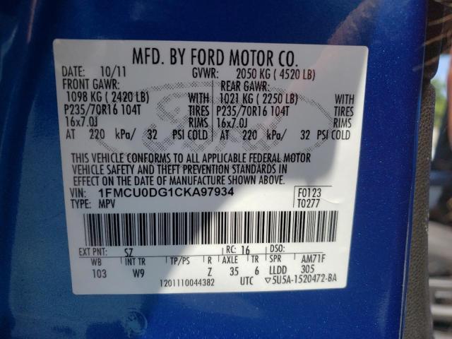 Photo 10 from auction – 2012 FORD ESCAPE XLT with VIN 1FMCU0DG1CKA97934