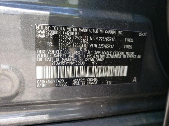 Photo 10 from auction – 2021 TOYOTA RAV4 XLE with VIN 2T3W1RFV1MW153938