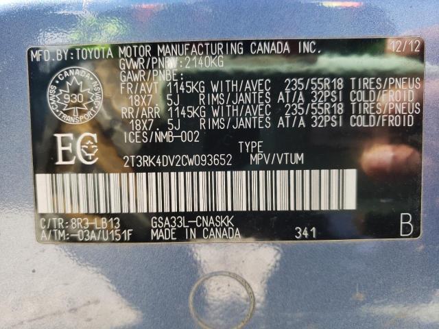 Photo 10 from auction – 2012 TOYOTA RAV4 SPORT with VIN 2T3RK4DV2CW093652