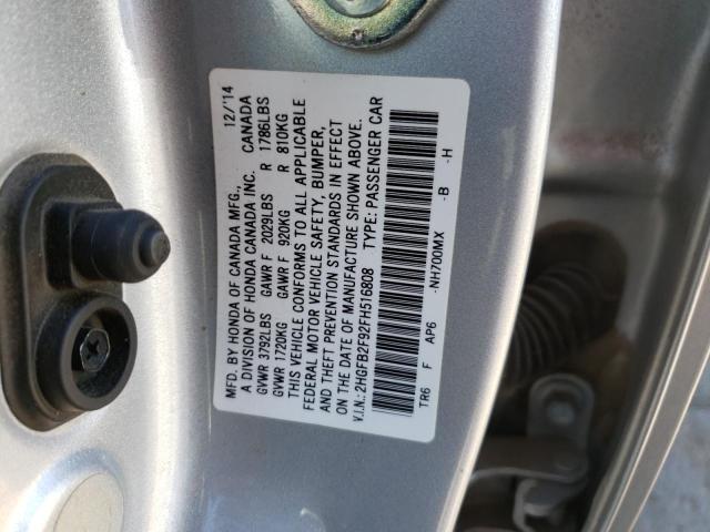Photo 10 from auction – 2015 HONDA CIVIC EXL with VIN 2HGFB2F92FH516808