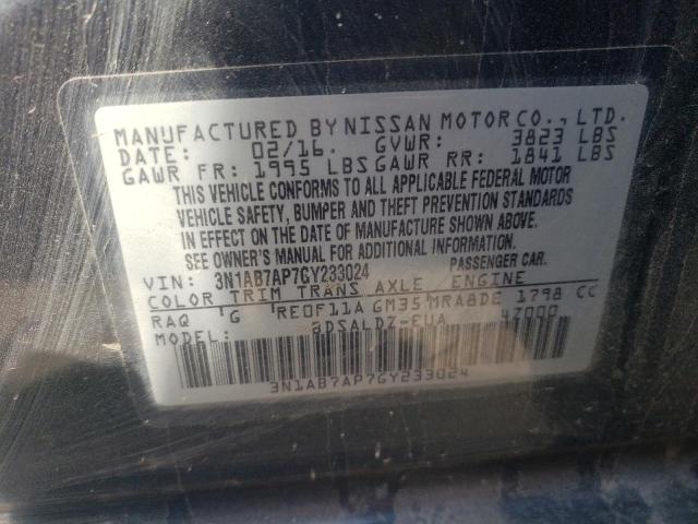 Photo 10 from auction – 2016 NISSAN SENTRA S with VIN 3N1AB7AP7GY233024