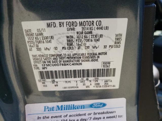 Photo 10 from auction – 2011 FORD ESCAPE XLT with VIN 1FMCU0D78BKC40926