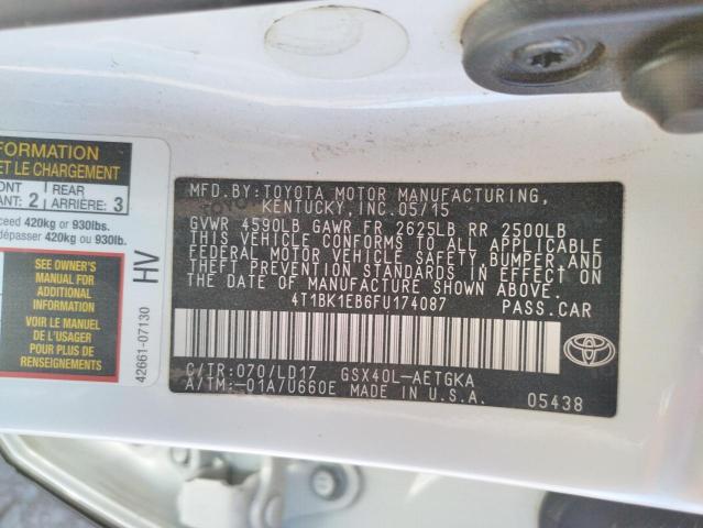 Photo 10 from auction – 2015 TOYOTA AVALON XLE with VIN 4T1BK1EB6FU174087