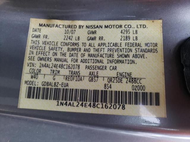 Photo 10 from auction – 2008 NISSAN ALTIMA 2.5 with VIN 1N4AL24E48C162078
