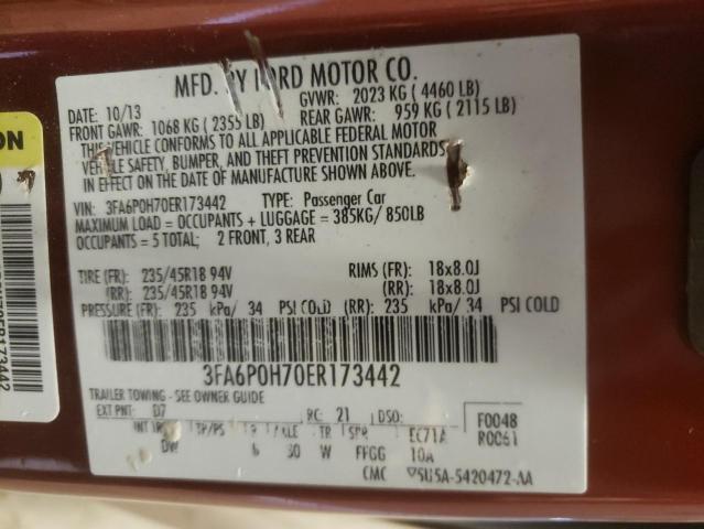 Photo 10 from auction – 2014 FORD FUSION SE with VIN 3FA6P0H70ER173442