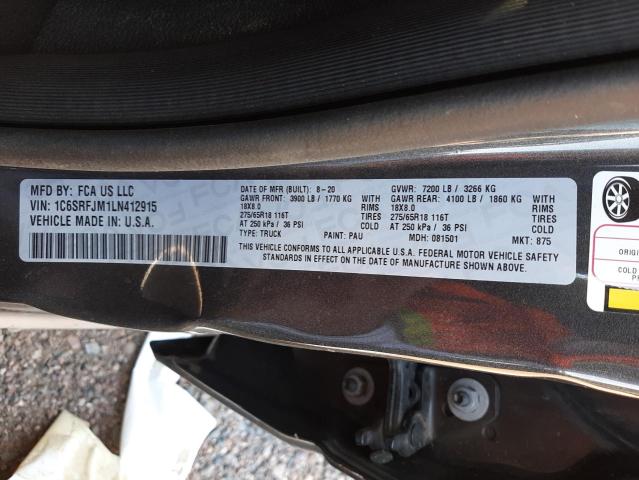 Photo 10 from auction – 2020 RAM 1500 LARAM with VIN 1C6SRFJM1LN412915