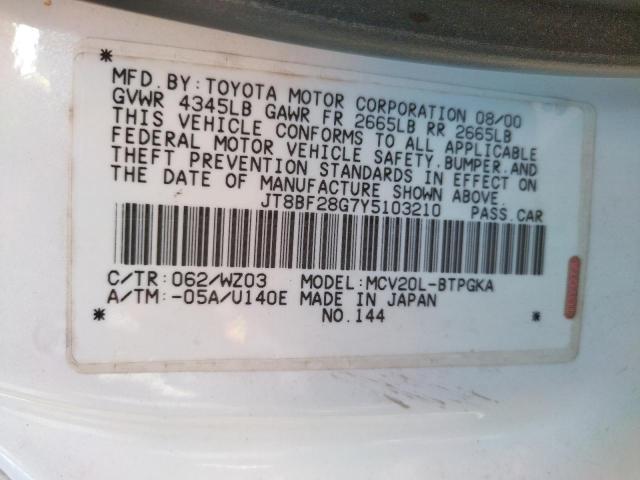 Photo 10 from auction – 2000 LEXUS ES 300 with VIN JT8BF28G7Y5103210