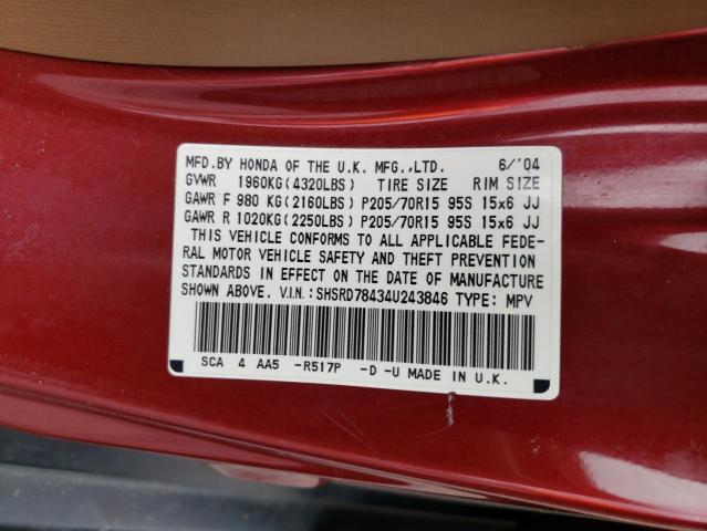Photo 10 from auction – 2004 HONDA CR-V LX with VIN SHSRD78434U243846