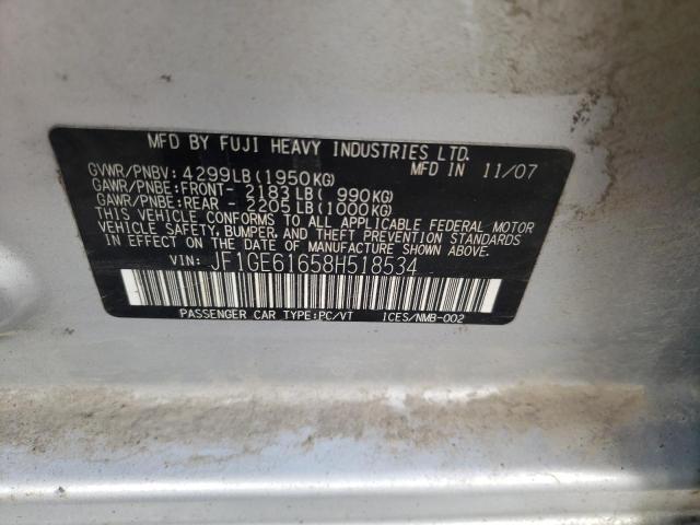 Photo 10 from auction – 2008 SUBARU IMPREZA with VIN JF1GE61658H518534