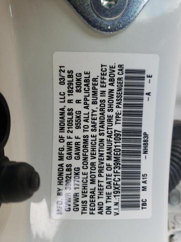Photo 10 from auction – 2021 HONDA CIVIC EX with VIN 19XFC1F39ME011097