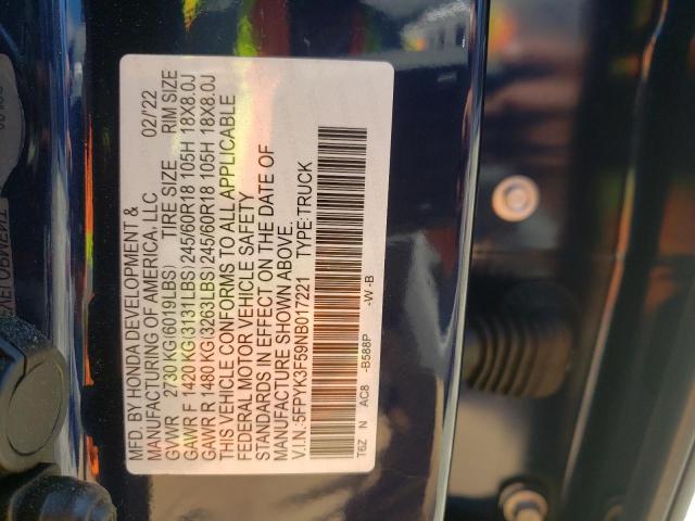 Photo 10 from auction – 2022 HONDA RIDGELINE with VIN 5FPYK3F59NB017221