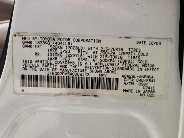 Photo 10 from auction – 2004 TOYOTA RAV4 with VIN JTEGD20V540009143