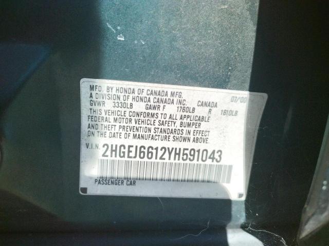 Photo 10 from auction – 2000 HONDA CIVIC BASE with VIN 2HGEJ6612YH591043