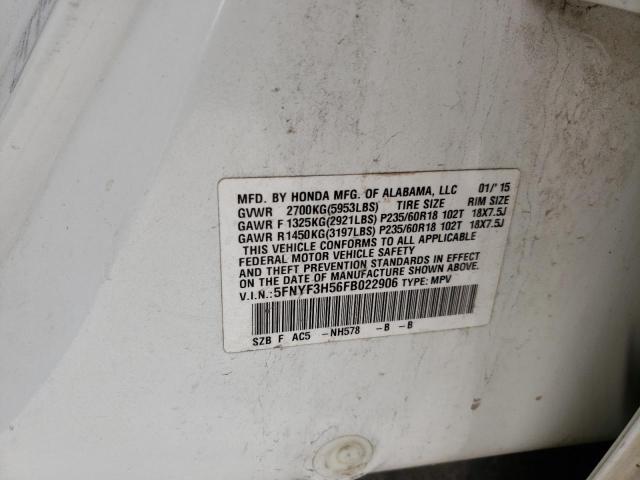 Photo 10 from auction – 2015 HONDA PILOT EXL with VIN 5FNYF3H56FB022906