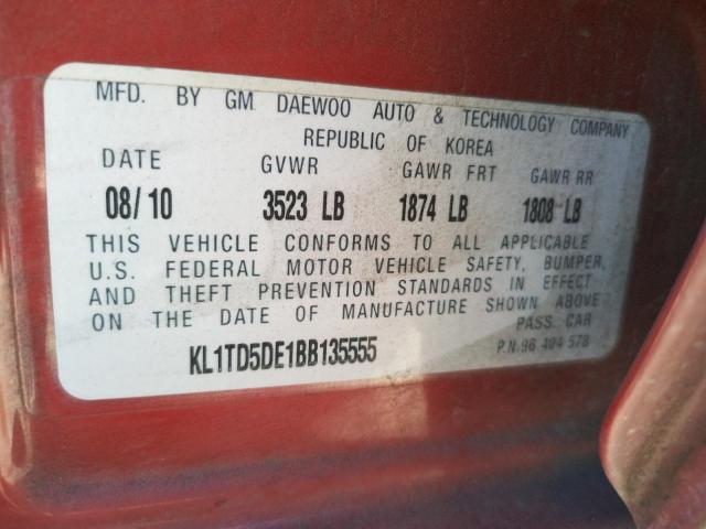 Photo 10 from auction – 2011 CHEVROLET AVEO LS with VIN KL1TD5DE1BB135555