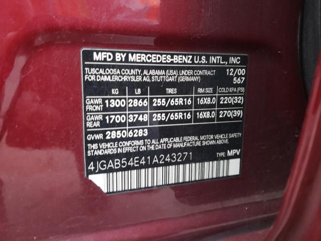 Photo 10 from auction – 2001 MERCEDES-BENZ ML 320 with VIN 4JGAB54E41A243271