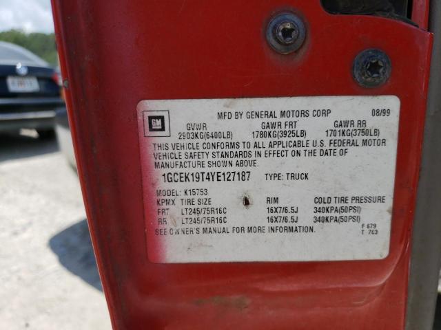 Photo 10 from auction – 2000 CHEVROLET SILVERADO with VIN 1GCEK19T4YE127187