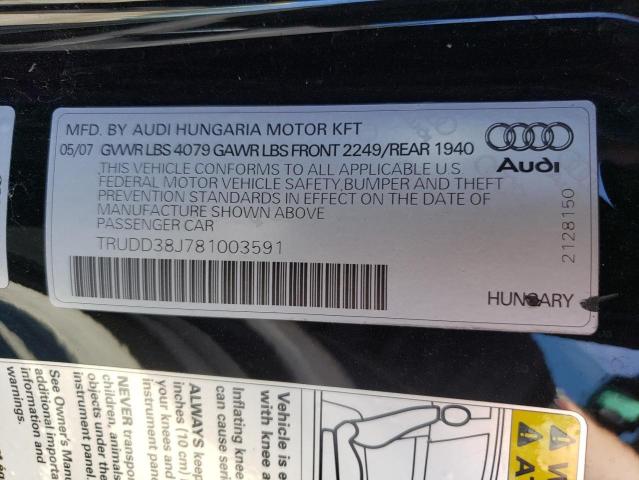 Photo 10 from auction – 2008 AUDI TT 3.2 QUA with VIN TRUDD38J781003591
