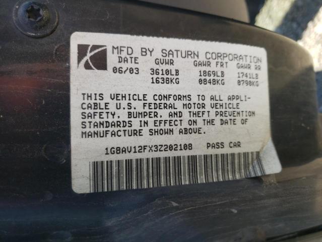 Photo 10 from auction – 2003 SATURN ION LEVEL with VIN 1G8AV12FX3Z202108
