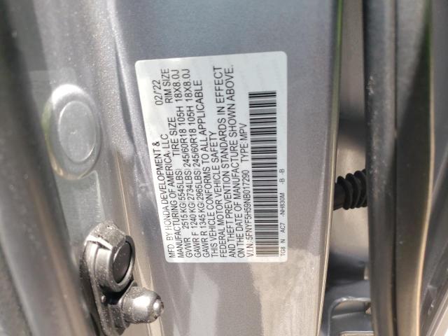 Photo 10 from auction – 2022 HONDA PILOT EXL with VIN 5FNYF5H59NB017290