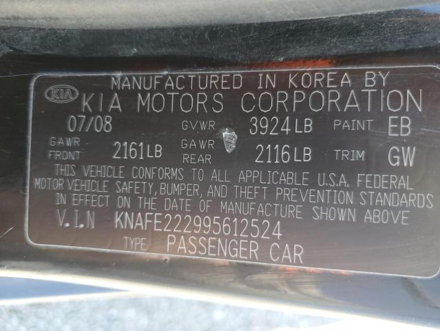 Photo 10 from auction – 2009 KIA SPECTRA EX with VIN KNAFE222995612524