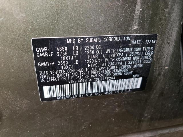 Photo 10 from auction – 2020 SUBARU OUTBACK LI with VIN 4S4BTALC0L3158204