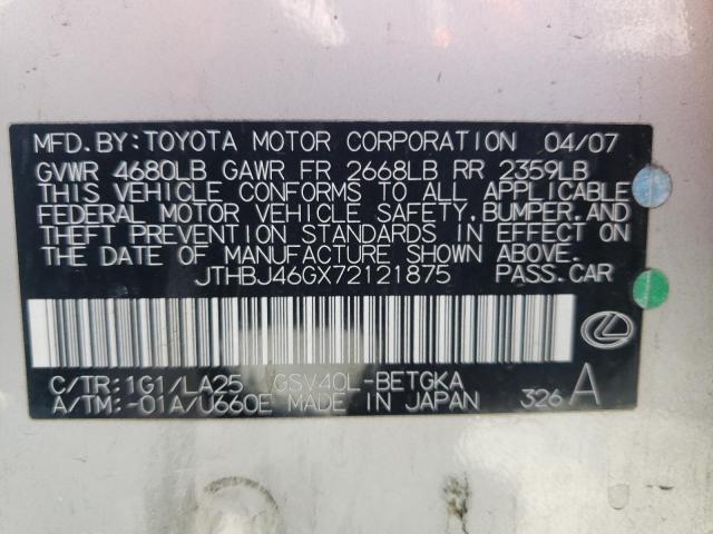 Photo 10 from auction – 2007 LEXUS ES 350 with VIN JTHBJ46GX72121875