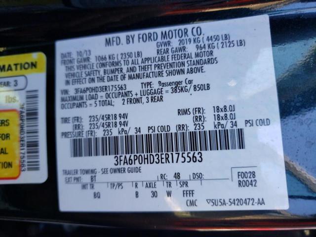 Photo 10 from auction – 2014 FORD FUSION SE with VIN 3FA6P0HD3ER175563