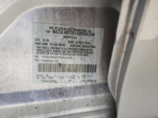 Photo 10 from auction – 2006 MAZDA 6 I with VIN 1YVHP84C765M36139