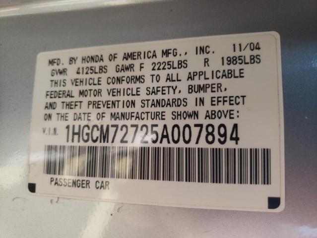 Photo 10 from auction – 2005 HONDA ACCORD with VIN 1HGCM72725A007894
