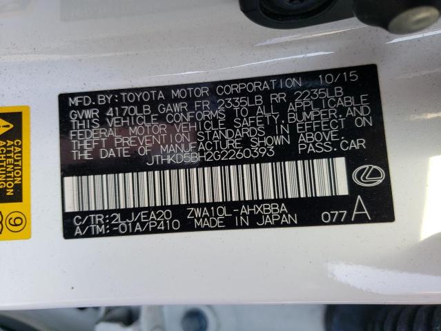 Photo 10 from auction – 2016 LEXUS CT 200 with VIN JTHKD5BH2G2260393