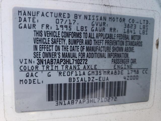 Photo 10 from auction – 2017 NISSAN SENTRA S with VIN 3N1AB7AP3HL710272