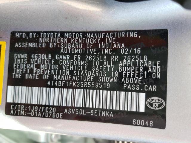 Photo 10 from auction – 2016 TOYOTA CAMRY LE with VIN 4T4BF1FK3GR559519