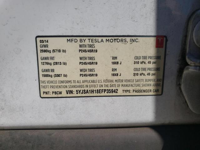 Photo 10 from auction – 2014 TESLA MODEL S with VIN 5YJSA1H18EFP35942