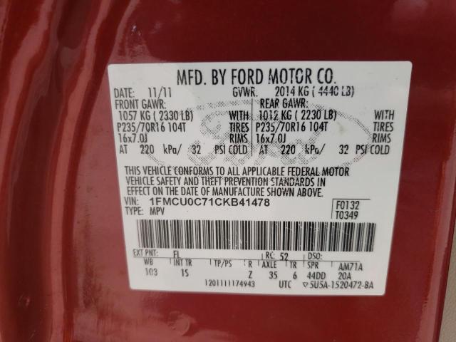 Photo 10 from auction – 2012 FORD ESCAPE XLS with VIN 1FMCU0C71CKB41478