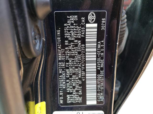 Photo 10 from auction – 2012 TOYOTA CAMRY BASE with VIN 4T1BF1FK7CU072358