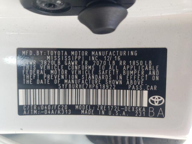 Photo 10 from auction – 2017 TOYOTA COROLLA L with VIN 5YFBURHE7HP618922