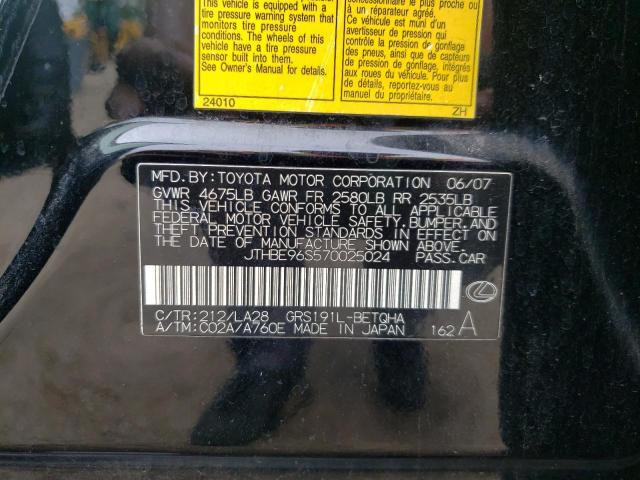 Photo 10 from auction – 2007 LEXUS GS 350 with VIN JTHBE96S570025024